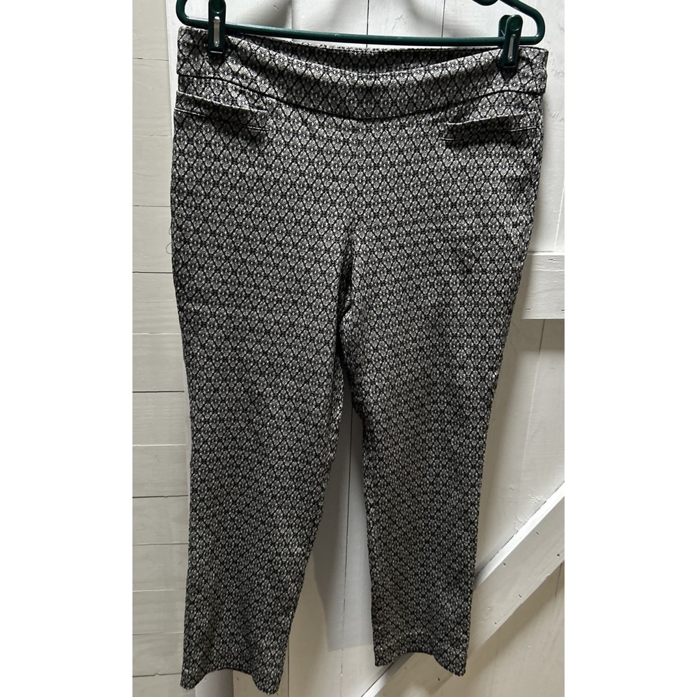 Briggs Petite Ankle Pants Womens 12PS Black Gray Geometric Pull On stretch 34x25